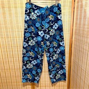 Vintage Vera Bradley blue floral corduroy drawstring wide leg pants
